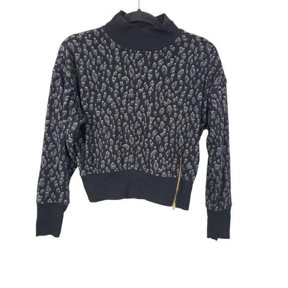 Old Navy Mock Neck Long Sleeve Top XS Womens Black Grey Pullover Bottom Zip - Picture 1 of 5